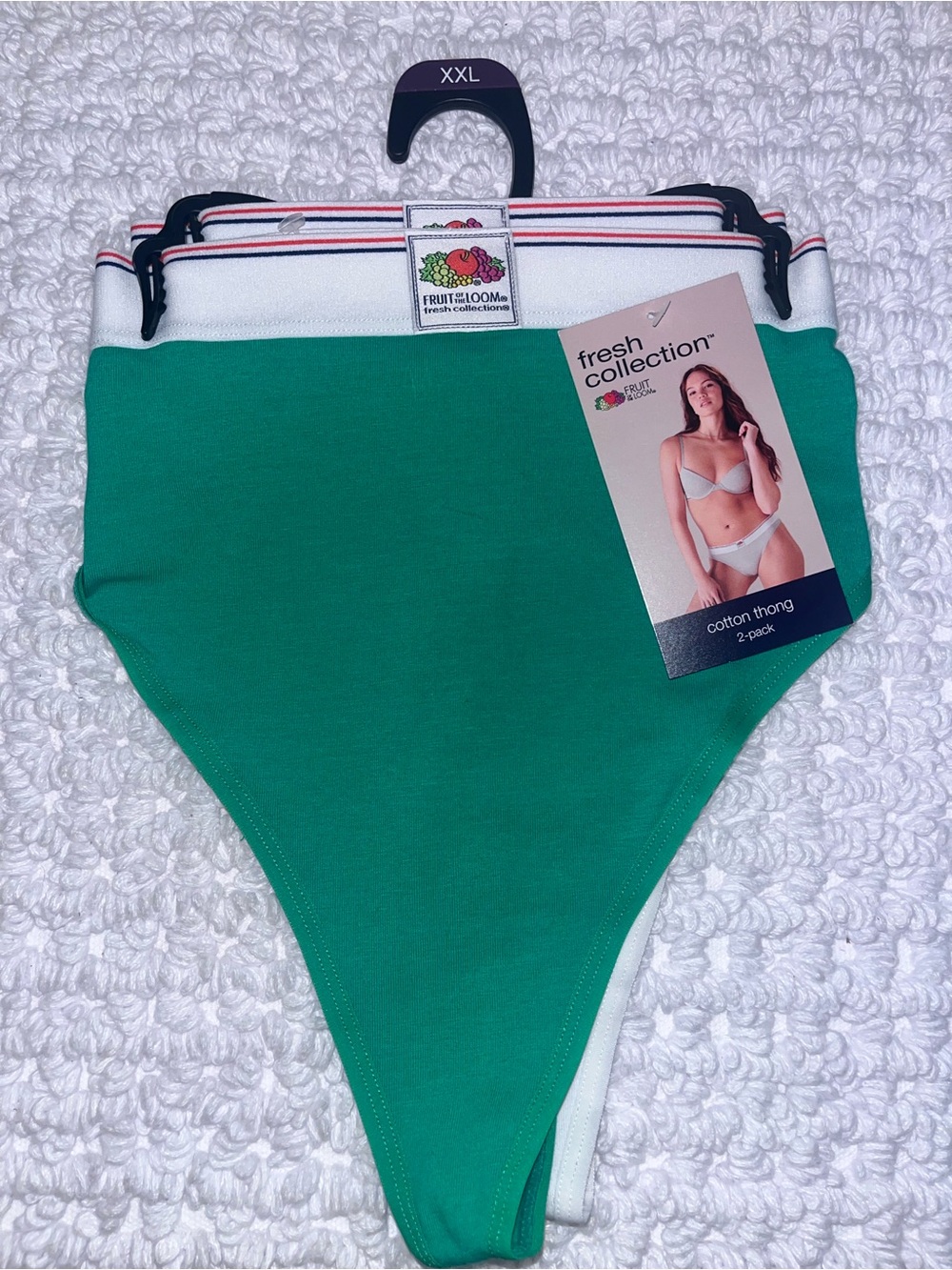 Fruit of the Loom Green & White Cotton Thong 2-Pack